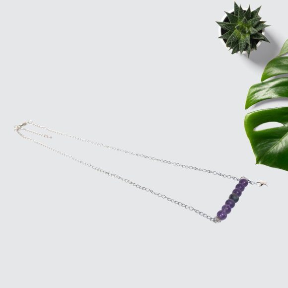 Amethyst Black Striped Agate Chakra Gemstone Hematite Star Necklace Handmade - Picture 4 of 7